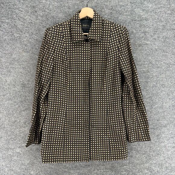 Dana Buchman Jackets & Blazers - Dana Buchman Jacket Women 6 Black Geometric Collared Long Sleeve Linen Casual